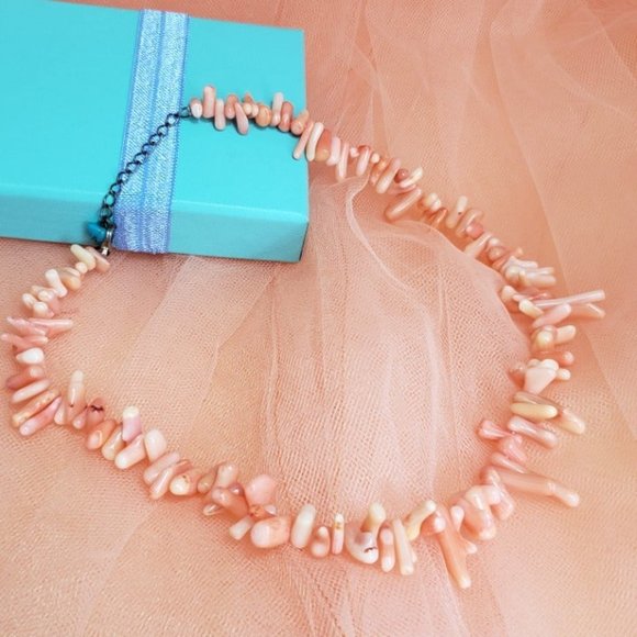 VTG Angel Skin Branch Coral Necklace 16" Long 925 Sterling Silver Clasp Pink - Picture 6 of 10